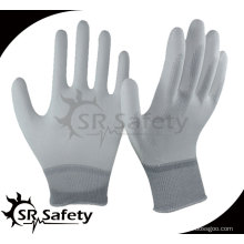 SRSAFETY nylon blanco / poliéster de calibre 13 pu revestido mano trabajo guantes trabajo de seguridad